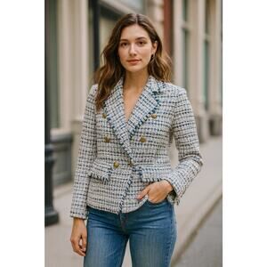 Mina Self Tweed Blazer Gold Buttons M